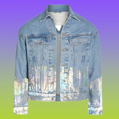Light Wash Denim Jacket with Holographic Foil - Image 2